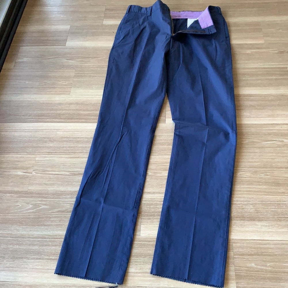 Frank’s made in USA tall inseam trim fit plain front unhemmed trouser blue bird